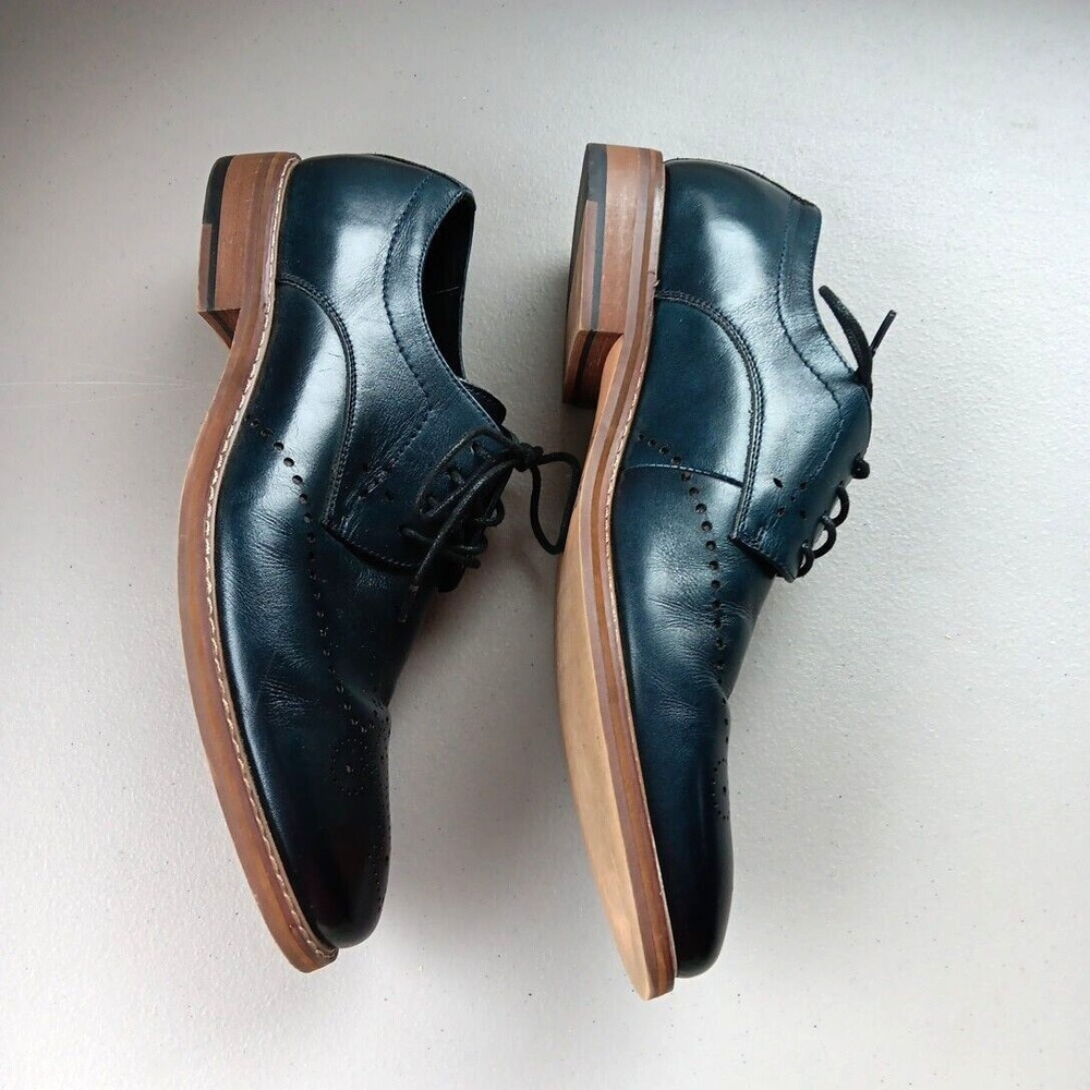Stacy Adams Mens Blue Leather Dress Shoes 9 M Brogue Lace up Alaire Corporate - Picture 4 of 12